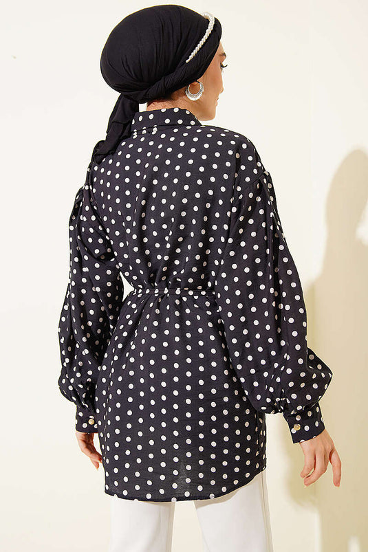 Black Polka Dot Shirt with Tie Neck