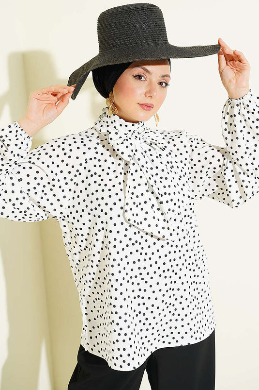 Tunique blanche à pois avec col noué
