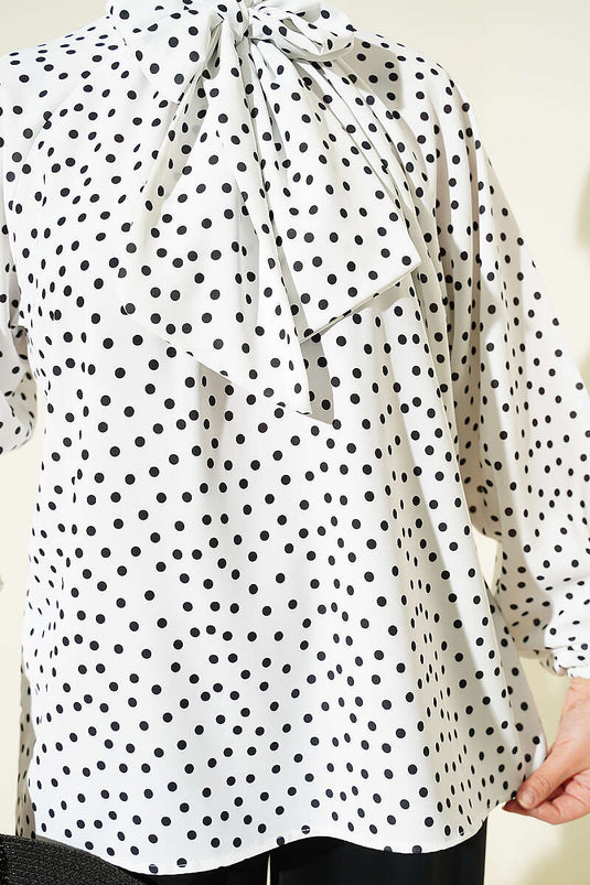 Tunique blanche à pois avec col noué