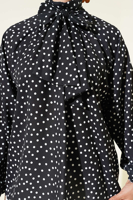 Tunique noire à pois avec col noué