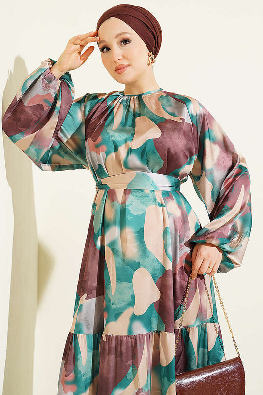 Robe À Col Et Yoke À Motifs Vert