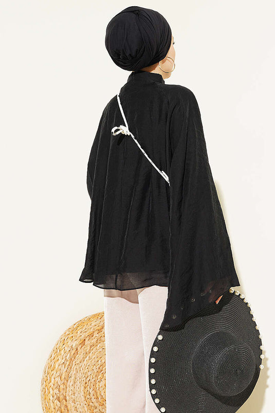 Yaka Büzgülü Oversize Tunik Siyah