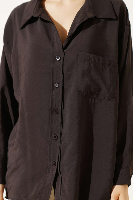 Camicia Oversize con Tasche Colore Caffè Amaro