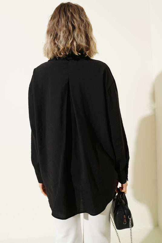 Chemise oversize à poche Yaka noire