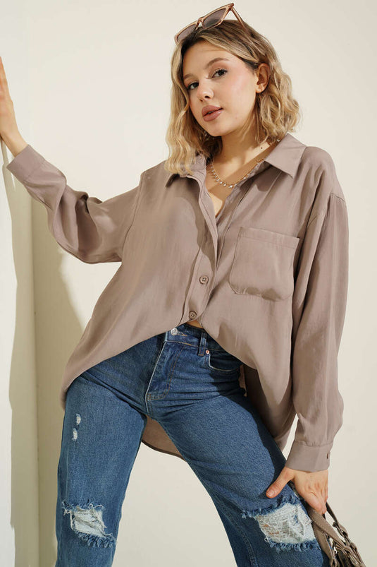 Camicia oversize con tasche e collo a Vizon