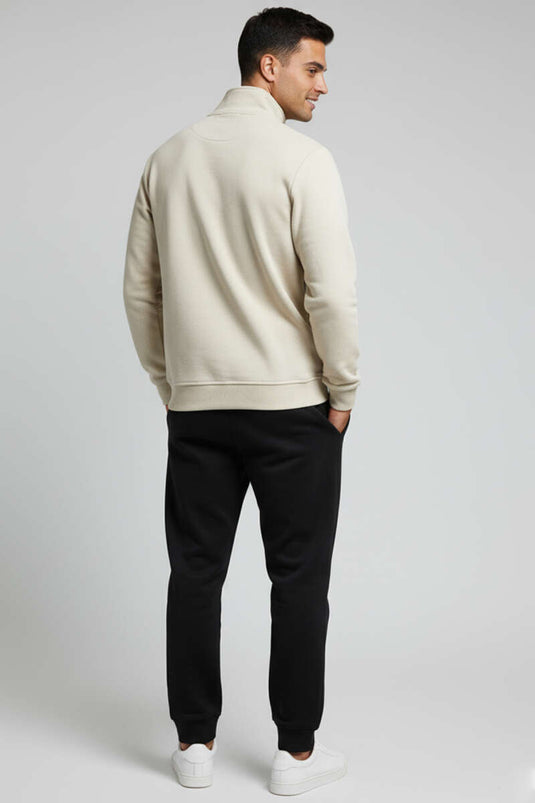 Sweat-shirt homme beige à col boutonné