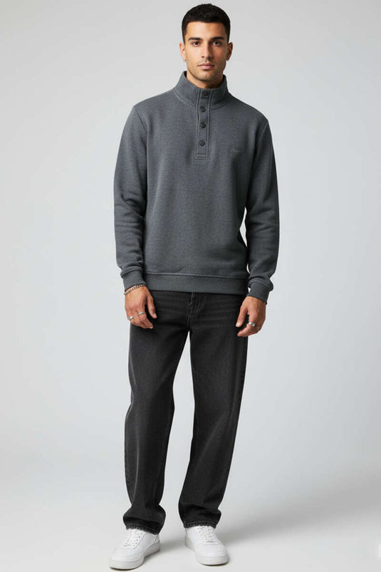 Herren-Sweatshirt mit Druckknöpfen, Thessaloniki-Motiv, Dunkelgrau