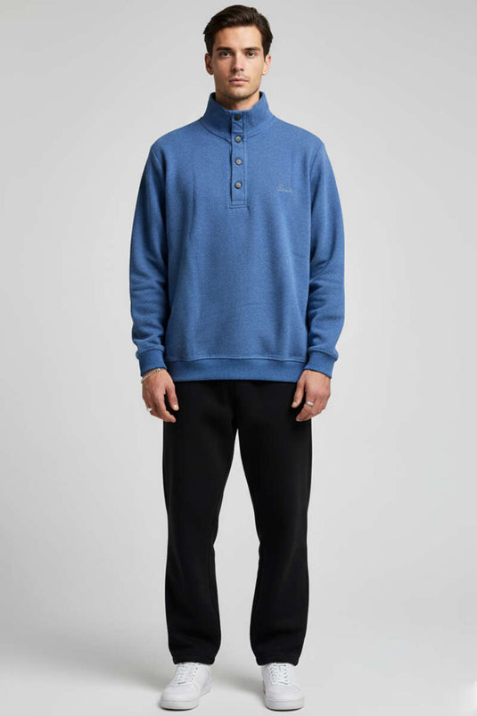 Herren-Sweatshirt mit Druckknopfkragen, Blau