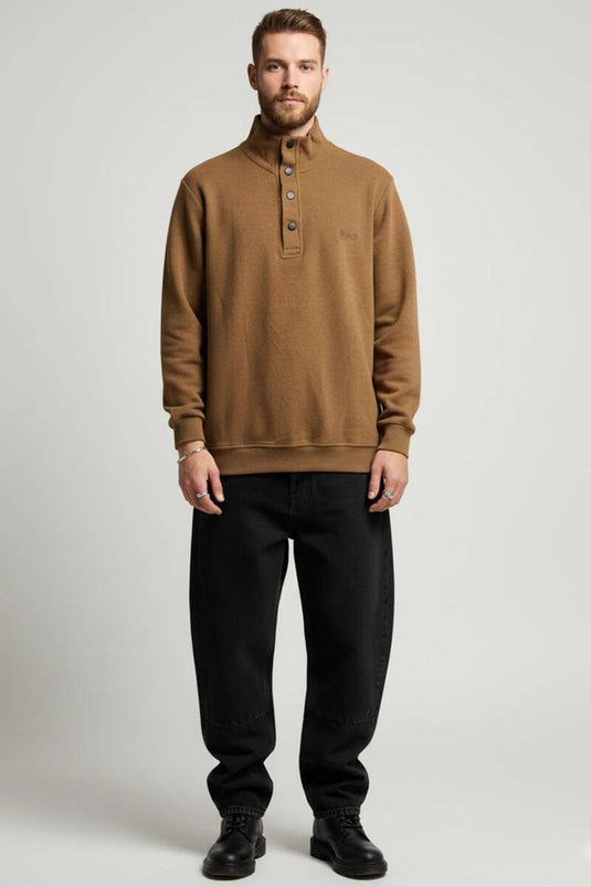 Herren-Sweatshirt mit Druckknöpfen, Thessaloniki-Motiv, Hellbraun