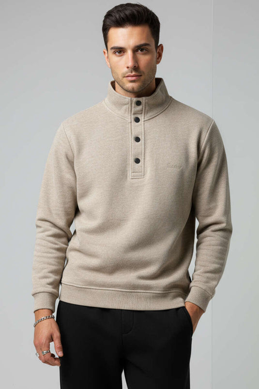 سويت شيرت رجالي من ثيسالونيكي بأزرار كبس، لون المنك