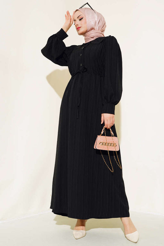 Lace Collar Waist Tunnel Dress Black