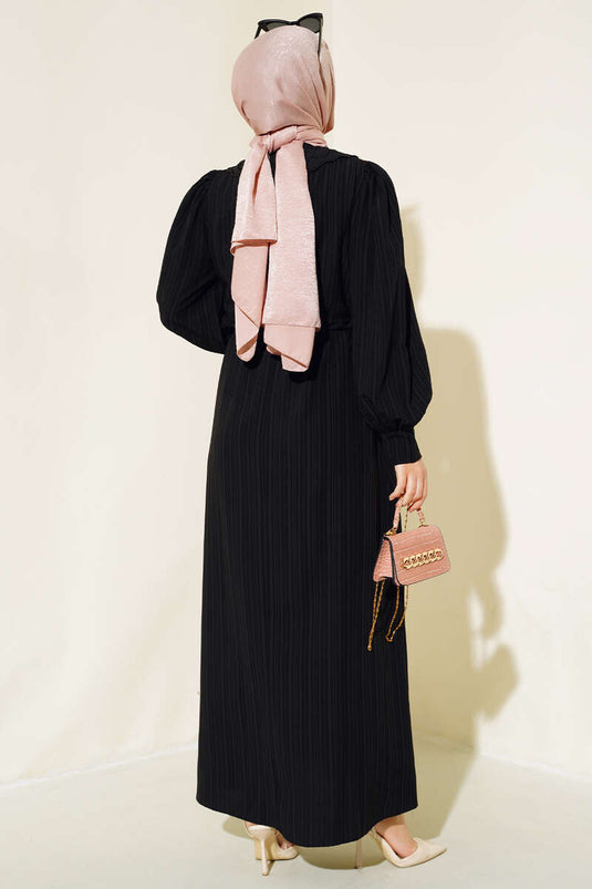 Lace Collar Waist Tunnel Dress Black