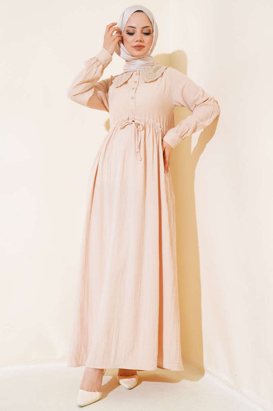 Blondekrave Halvknap Kjole Beige