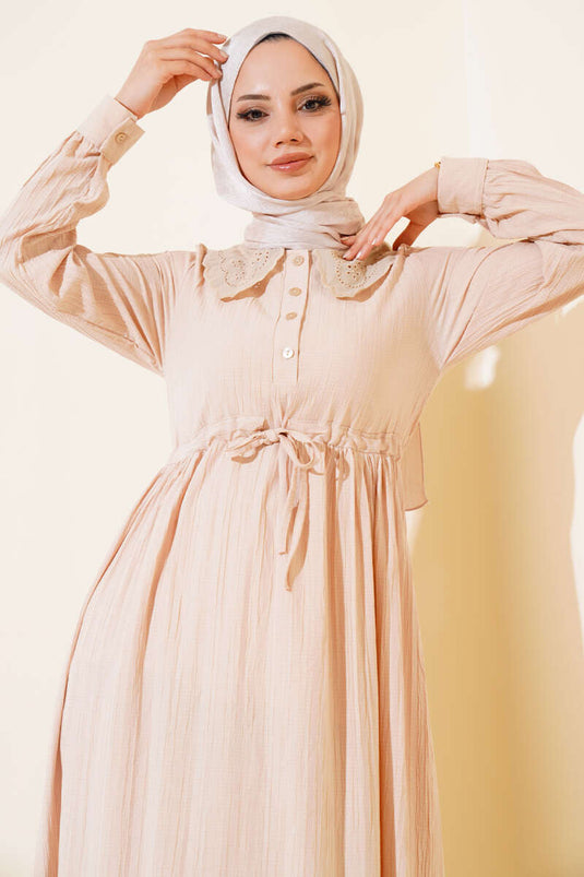 Blondekrave Halvknap Kjole Beige