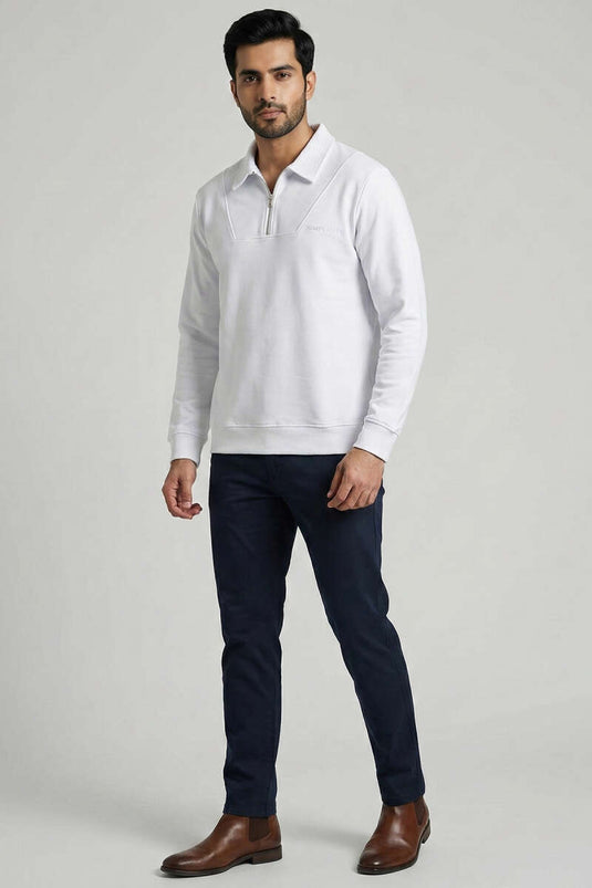 Sweat-shirt pour homme blanc à capuche avec fermeture éclair et détails Yaka