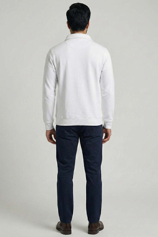 Sweat-shirt pour homme blanc à capuche avec fermeture éclair et détails Yaka