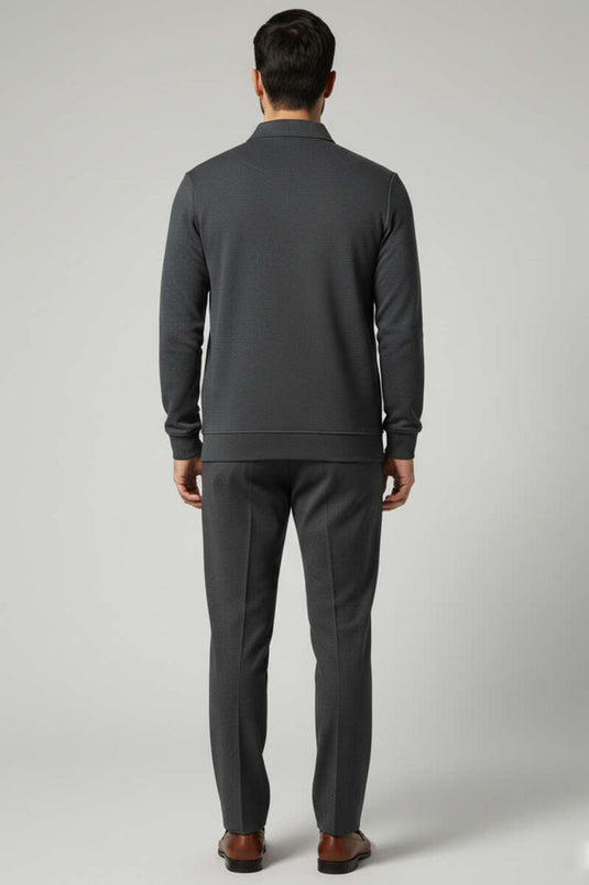 Sweat-shirt homme avec col et demi-zip, gris foncé