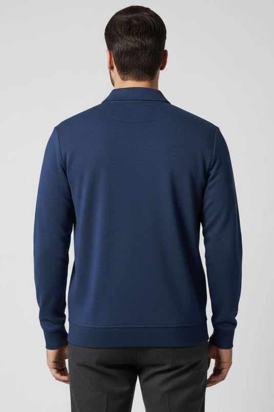 Sweat-shirt homme bleu marine avec col et demi-zip