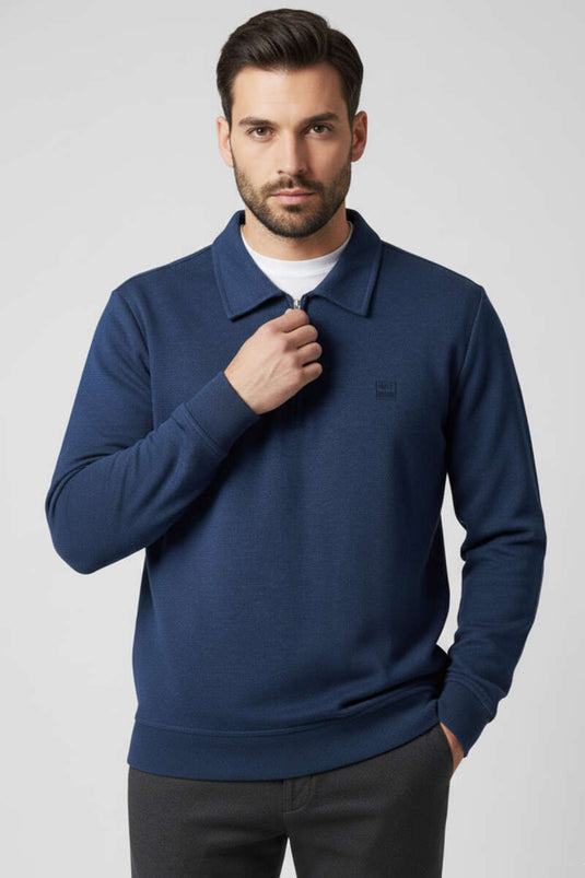 Sweat-shirt homme bleu marine avec col et demi-zip