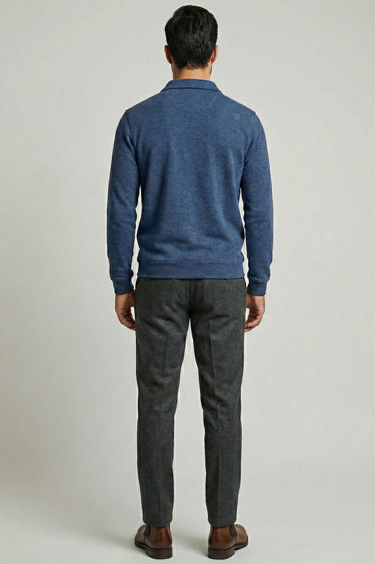 Sweat-shirt pour homme en molleton à demi-fermeture éclair avec détails Yaka, couleur parlementaire