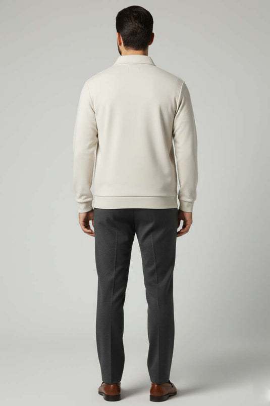 سويت شيرت رجالي من ثيسالونيكي بنصف سحاب وتفاصيل ياقة، لون حجري