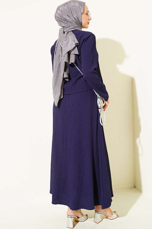 Conjunto De Blusa Y Falda Con Botones Azul Marino
