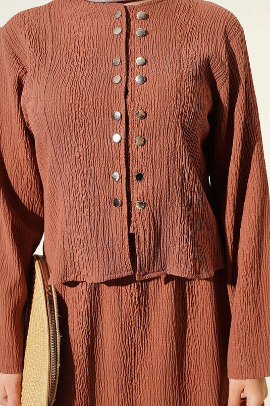 Latte Top Und Rock Set Mit Knopfdetails