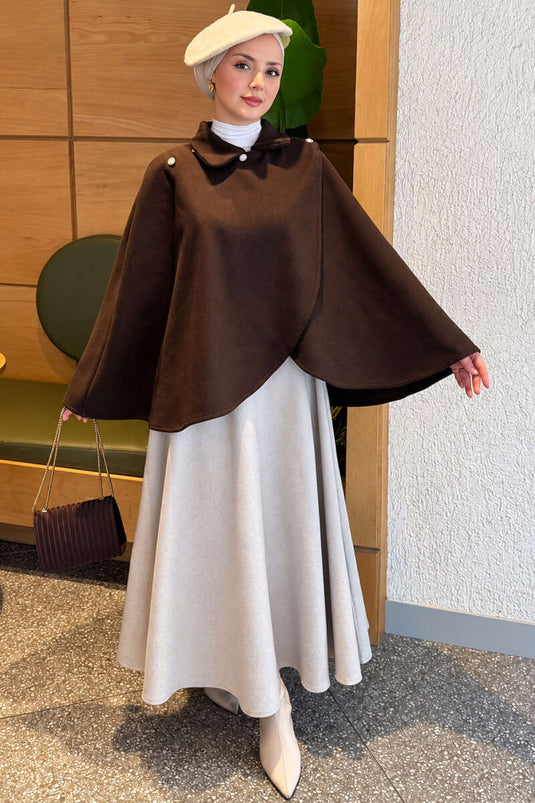 Brown Button Detail Cape