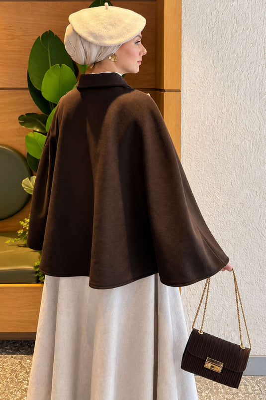 Brown Button Detail Cape
