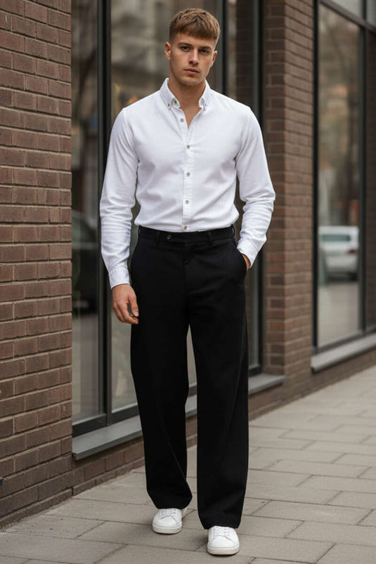 Collared Buttoned Basic Men's Shirt White