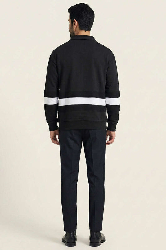 Sweat-shirt pour homme à boutons et bordure Yaka Noir