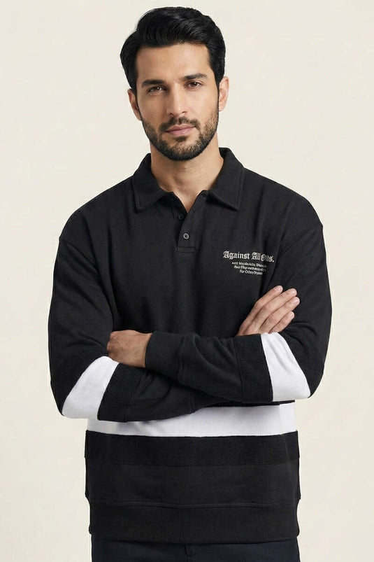 Sweat-shirt pour homme à boutons et bordure Yaka Noir