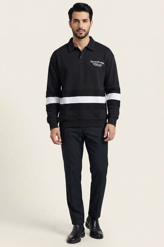 Sweat-shirt pour homme à boutons et bordure Yaka Noir