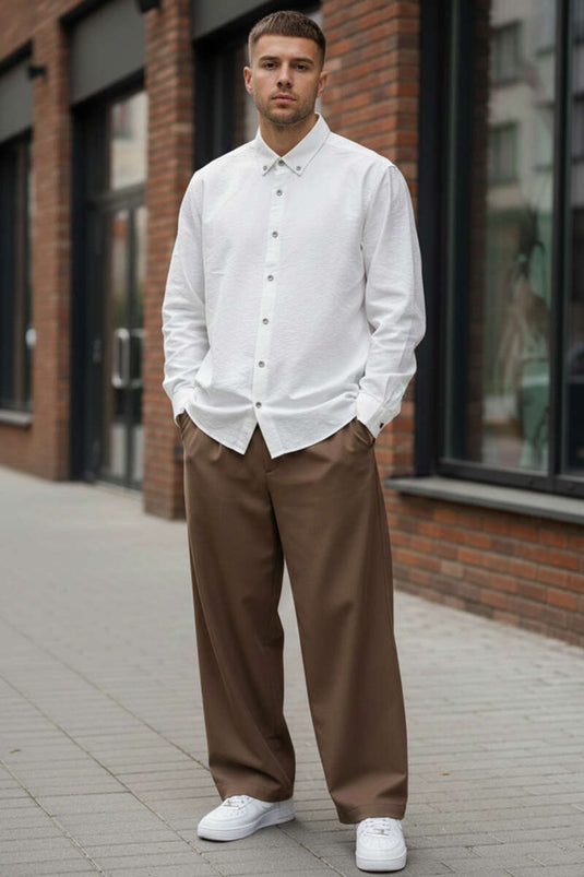 Collared Buttoned Men's Athletic Shirt White