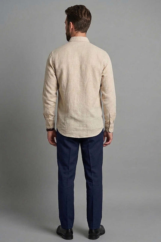 Camicia in lino beige con bottoni sul colletto