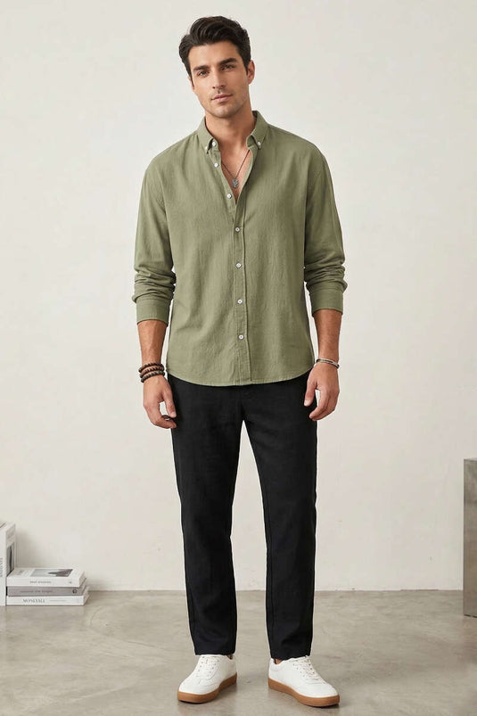 Collared Buttoned Crinkle Shirt Khaki