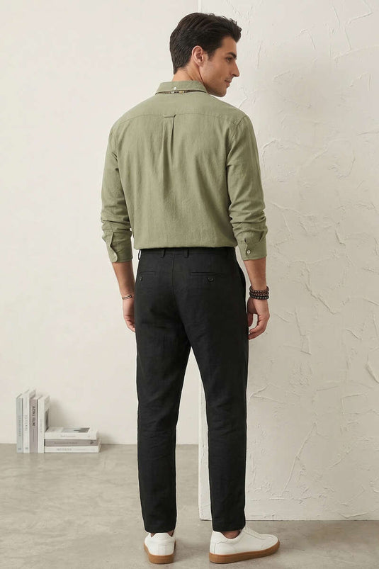 Collared Buttoned Crinkle Shirt Khaki