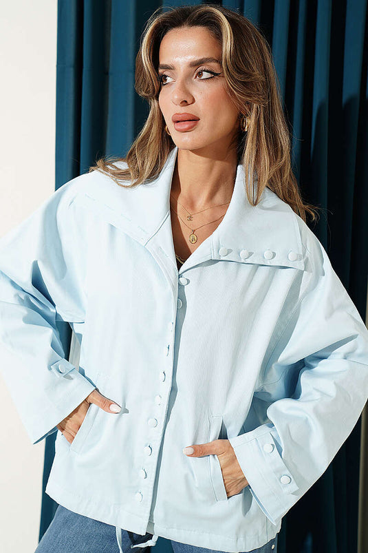 Giacca Oversize Blu Con Colletto E Bottoni