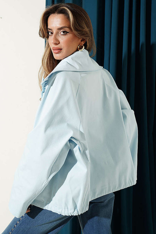 Giacca Oversize Blu Con Colletto E Bottoni