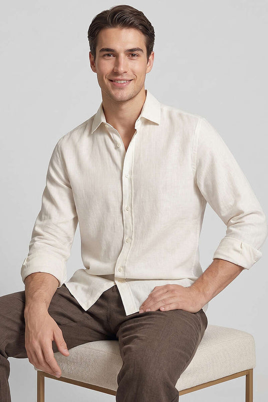 Buttoned Collar Regular Shirt Ecru