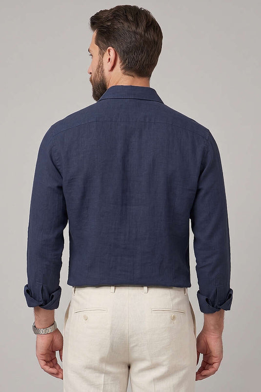 Regular Shirt with Collar Buttons Navy Blue