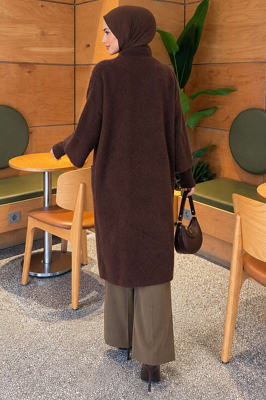 Gilet Long À Boutons Avec Poches En Marron Café