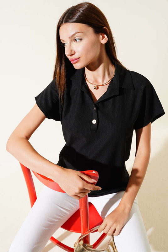 T-shirt met knoopjes, zwart