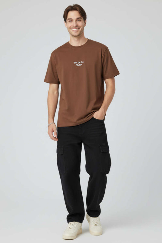 T-shirt homme Yaka Enjeksiyon imprimé café