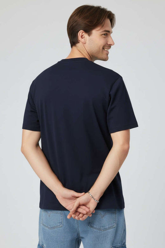 Collar Injection Printed Men's T-shirt Navy Blue
