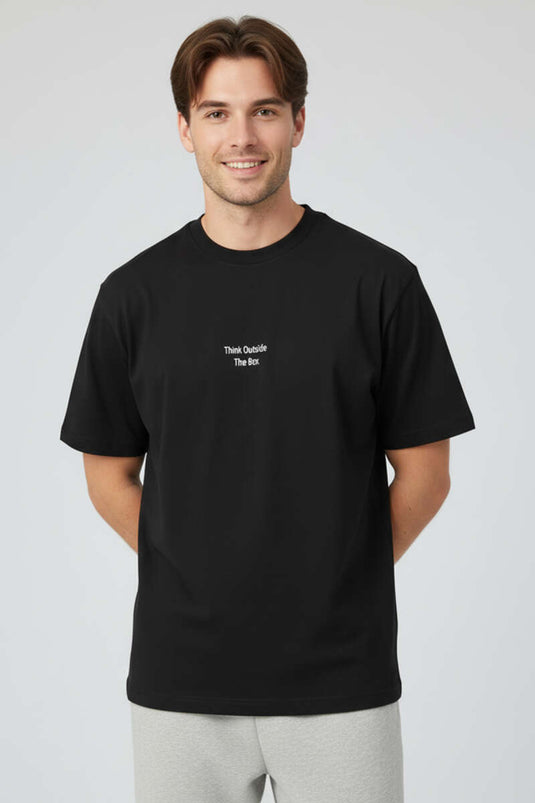 Collar Injection Printed Men's T-shirt Black