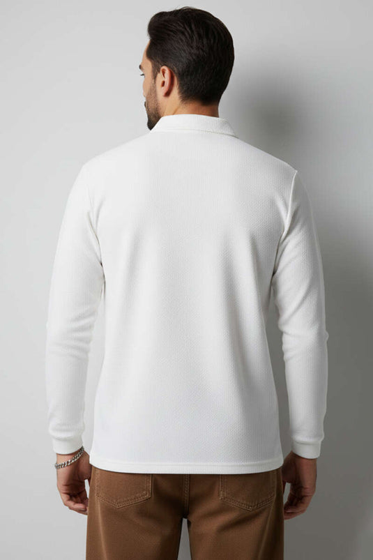 Yaka Fermuarlı Basic Erkek Sweatshirt Ekru