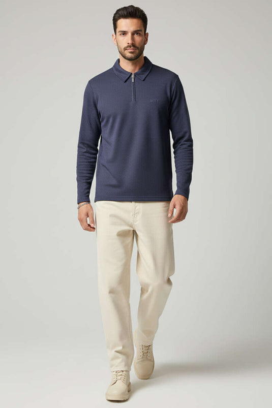 Yaka Fermuarlı Basic Erkek Sweatshirt Füme