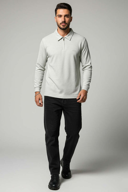 Yaka Fermuarlı Basic Erkek Sweatshirt Gri