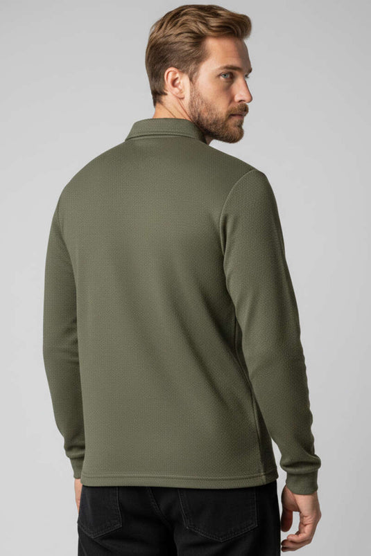 Yaka Fermuarlı Basic Erkek Sweatshirt Haki